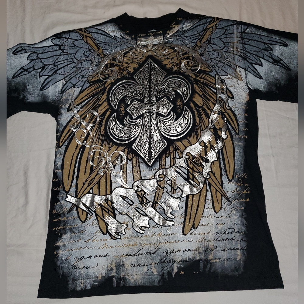 Vintage Y2K PJ Mark Shirt - Shiny Foil - Affliction Type - Size Large - Cyber